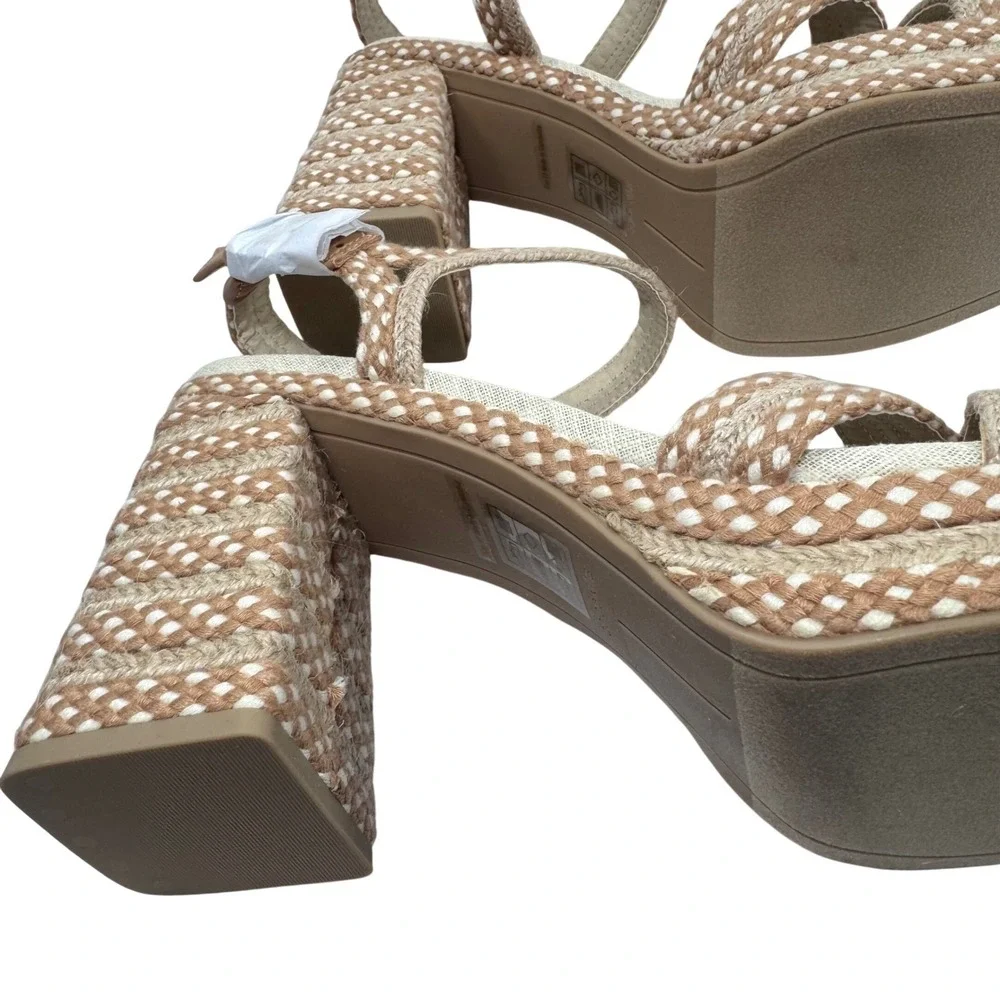 Dolce Vita Arnela‎ Natural Woven Platform Block Heel Ankle Strap Sandals Size 11